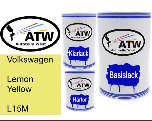 Volkswagen, Lemon Yellow, L15M: 500ml Lackdose + 500ml Klarlack + 250ml Härter - Set, von ATW Autoteile West.